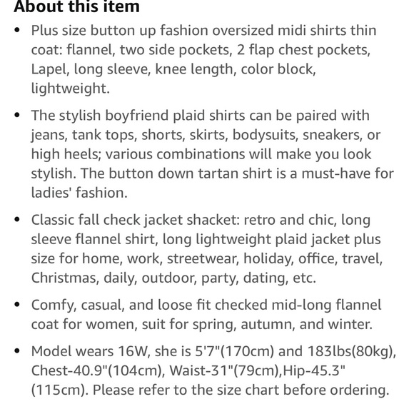 IN’VOLAND long flannel jacket/shirt 20W - Picture 7 of 7